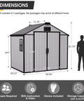 8x6 Ft Outdoor Resin Storage Shed With Lockable Doors And Windows dimensions and features diagram