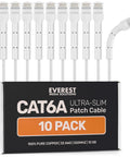 Ultra Slim Cat6a Patch Cables 0.5ft White 10-Pack Bendable And Flexible Ethernet Leads For Beastly 10Gbps Networking