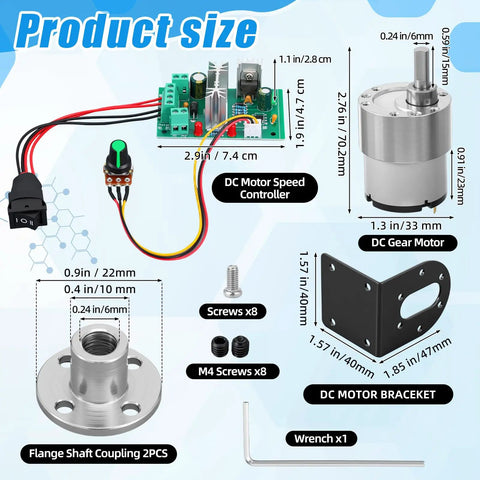 All In One 12V DC Geared Motor Kit With 60RPM High Torque JGB37 520 Motor And CCM6N PWM Speed Controller 6mm D Shaft Flange