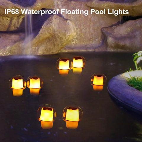 Solar Powered Floating LED Glow Balls 4 Pack With IP68 Waterproof Build, 3 Modes And Flickering Flame Effect, Flameless Tea Lights For Outdoor Pool Spa Bath Lawn And Party