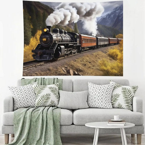 Steam Locomotive Train Wall Tapestry Poster Ultra Soft Polyester Backdrop For Bedroom Cozy Vibes Vintage Style Wall Hanging Decor