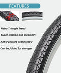 Close-up of tread on 2 Pack Cruiser Bike Tires With Inner Tubes And Tire Levers, 26x2.125 Inch Folding Replacement Tires