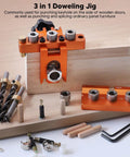 Three In One Doweling Jig Drill Kit With Pro Grade Aluminum Alloy Construction, Precise Scale, Quick Clamping, And Bonus Drilling Sleeve with accessories
