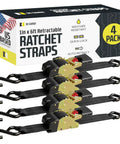 Auto Retractable Ratchet Straps 1 Inch By 6 Feet Beefy Cargo Tie Downs With Snag Free Retraction And Hog Tight Hold For No Nonsense Truck Hauling And Secure Gear Transport 4 Pack in packaging.