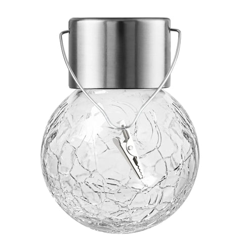 Single solar powered globe cracked glass lantern with metal hook. Solar Outdoor Lights Decorative 12 Pack Hanging Garden Lights Waterproof.