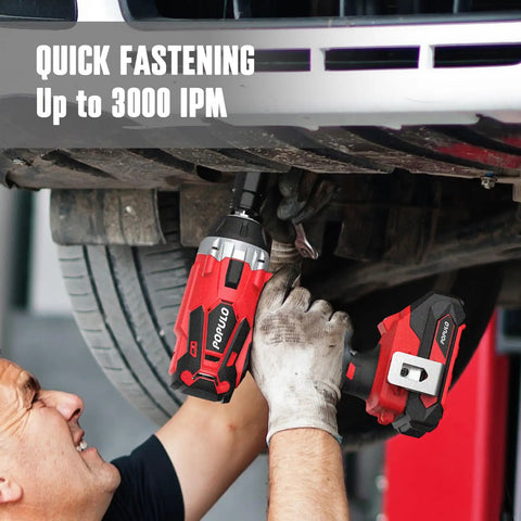 Mechanic using Cordless 20V Impact Wrench With Half Inch Drive 3098 Inch Pounds Torque 0 To 3000 RPM on vehicle tire