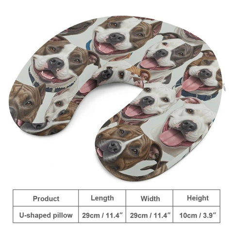 U Shaped Neck Pillow For Travel And Office Napping Reusable Lightweight Multi Functional Cushion For Airplane Train And Car Rides Soft Durable Polyester Fabric Cozy Travel Buddy For Pitbull Dog Lovers, featuring pitbull design. Size: 29cm x 29cm x 10cm.