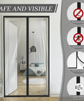 Two Piece Zipper Dust Barrier Door Kit 48 By 87 Inch Easy Install Temporary Wall Screen displayed in doorway with features listed