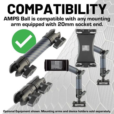 Beefy 4 Hole AMPS Base Mount With 20mm Ball and Vibration Dampening Pad compatibility shown in mounting setup