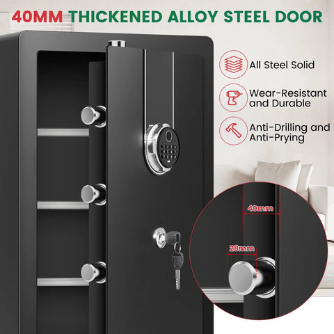 40mm alloy steel door of 5.5 Cubic Feet Biometric Fireproof Safe For Home With Keypad And Dual Alarms Beefy Waterproof Heavy Duty Safe Box