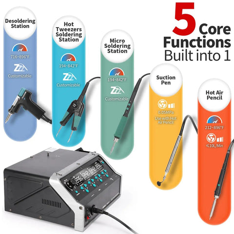 All-In-One Micro Soldering And Hot Air Rework Station With Microsoldering Iron, Hot Tweezers, Desoldering Gun, Hot Air Pencil, Suction Pen