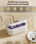 Heavy Duty Ultrasonic Jewelry Cleaner With 30W Output And 48KHz Waves To Crush Embedded Grime, dual slots for cleaning glasses and dentures.