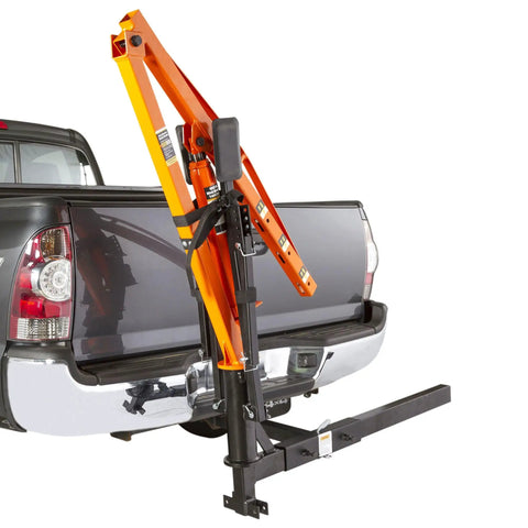Straight Up Heavy Duty Hitch Mounted Jib Crane For Pickup Trucks Full 360 Rotating Hydraulic Lift Hoist 1000 Lb Capacity Reinforced Steel Construction Adjustable Support Legs Ready For Any Job Site Grind Boss Level Lifting Power