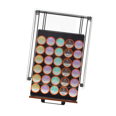 Heavy Duty K Cup Drawer Organizer For Coffee Pods With Solid Steel Real Wood And Tempered Glass Construction showing 30 pods.