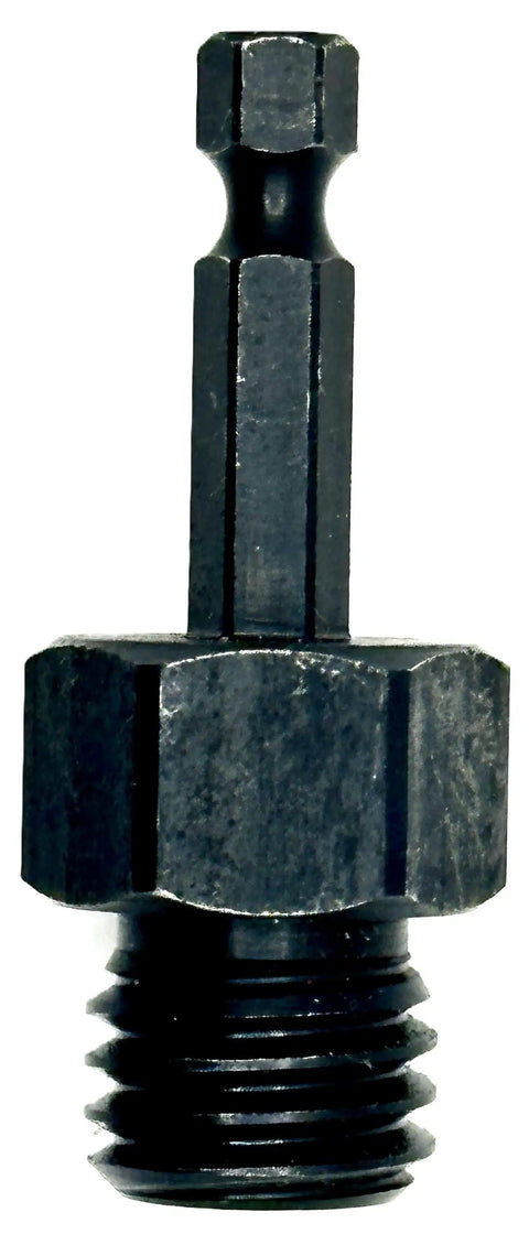 Precision Machined Heavy Duty 5/8 To 1/4 Inch Hex Shank Drill Adapter Slick Conversion Tool for core bits close-up view.