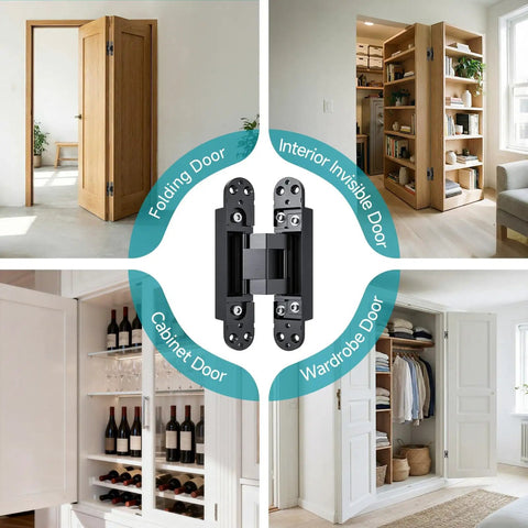 Stealth Hidden Door Hinges 4.5 Inch Invisible Hinge Set For Secret Rooms And Bookcase Doors 180 Degree Adjustable Swing Ultra Quiet