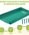 4 Pack No Sweat Rain Gutter Downspout Extensions Featuring Extra Wide One Piece Splash Block Design For Rock Solid Water Drainage And Foundation Protection Drop Dead Easy Setup Green, green polypropylene splash block with drainage holes.