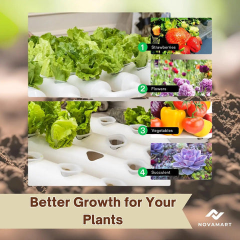 Hydroponic Plant Growing System For Home Gardens 36 Site Indoor Vertical Garden Tower with lettuce and growth possibilities chart