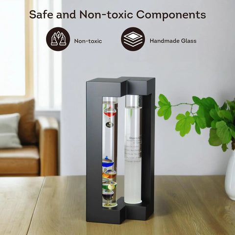Dope Desktop Weather Station With Galileo Thermometer And Fitzroy Storm Glass Predictor in Matte Black Finish on desk