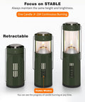 Retractable Compact Real Candle Lantern for Camping and Emergency Lighting, 15 Hour Burn Time, Portable Green Lantern for Power Outages