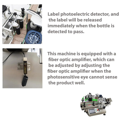 High Speed Fully Automatic Labeling Machine For Round Bottles Delivers Badass Efficiency With Touch Screen Interface photoelectric detector and fiber optic.