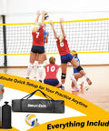 Game Ready Portable Volleyball Net Set 12x8 Ft With Four Height Levels setup in an indoor court with players practicing.
