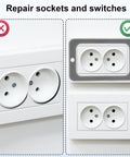 Diagram showing before and after installation of Six Pack Half Inch Single Gang Receptacle Box Extenders With Screws Gray for upgrading electrical outlets.