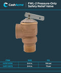 CashAcme FWL-2 RV pressure-relief valve, bronze, 3/4 in, 75 psi, lever