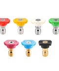 Pressure Washer Nozzle Tips Kit Seven Pack With One Quarter Inch Quick Connect For Power Washers Two Point Five GPM Includes 0 Degree 15