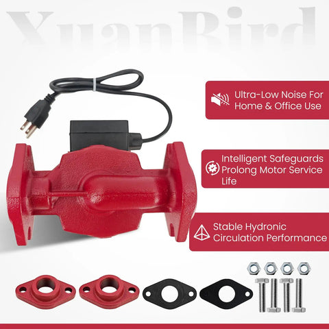 Kickin Up Heat Heavy Duty Hot Water Circulator Pump 115V 1/6Hp Ups26-99Fc with electrical cord and mounting parts.