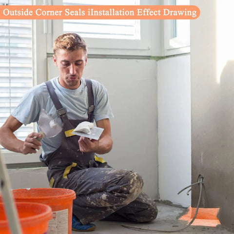Man installing Eight Piece Pro Grade Waterproof Shower Seal Kit With Inside And Outside Corner Seals in bathroom corner.