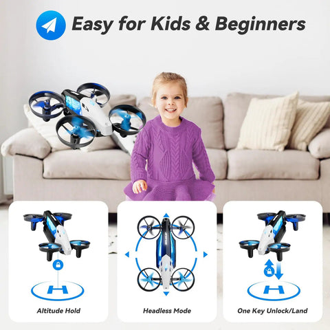 2 In 1 Mini Drone For Kids And Teens With 7 Plus 2 Light Modes And 5 Flying Postures Indoor Nano RC Quadcopter shown indoors