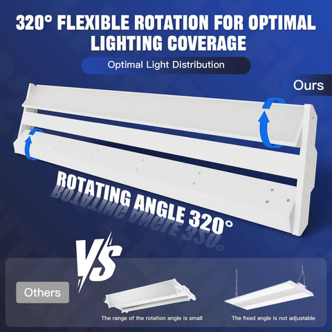 320° rotating 300W LED Linear High Bay Light For Warehouse And Shop 45000 Lumen Output 3 Ft Fixture 120-277V 5000K Daylight