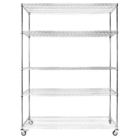 Rugged Five Tier Heavy Duty Wire Storage Rack On Wheels With Shelves Rust Resistant Steel Waterproof Liners NSF Certified Stable