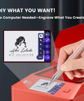 Red AlgoLaser 3W portable laser engraver with built-in AlgoOS; hand-held engraving pen shown near the touchscreen control panel.