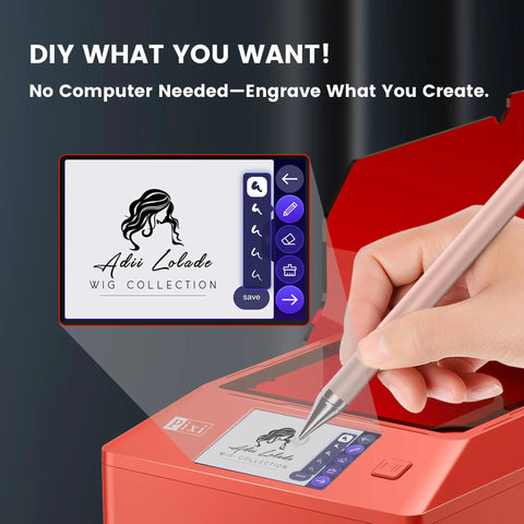 Close-up of a 5W Smart Laser Engraver With Built-In 2.0 AlgoOS System in use, showing 3.5 inch touchscreen with design, no computer needed.