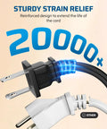 Strain relief feature of Three Outlet Indoor Extension Cord Pack, 3 Ft 16 AWG Power Strip, 2 Prong Plug, Black, ETL Listed