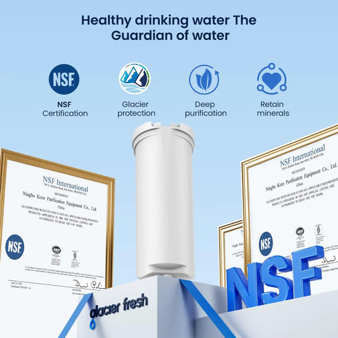 Opal Ice Maker Filter Replacement For GE Profile Opal with NSF certificates and filter image showcasing features and benefits