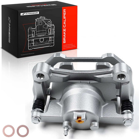 Heavy Duty Front Right Passenger Disc Brake Caliper With Mounting Bracket Fits Nissan Maxima Sentra 2009 To 2023 showing detail and packaging.