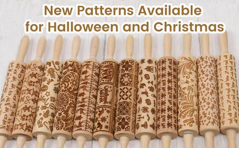 Christmas Themed Embossed Rolling Pin For Baking Cookies With Snowflake And Snowman Designs Wooden Engraved Springerle Style