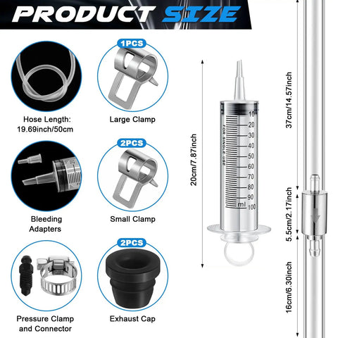 Hydraulic Brake Bleed Kit For Cars And Bikes With 100ml Syringe 50cm Hose And One Way Check Valve Bleeding Tool for brake maintenance.