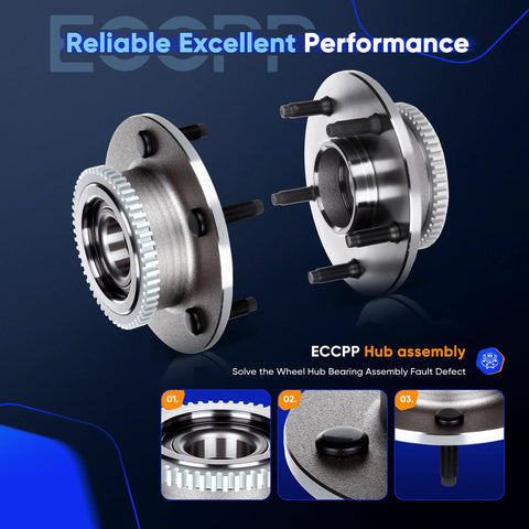 Pair Of Front Wheel Hub Bearing Assemblies For 2000 2001 Dodge Ram 1500 2WD 5 Lug With ABS OE Quality Replacement Drop In No Mod Needed Compatible With ABS Sensor 515084