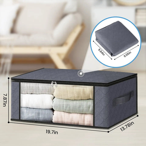 3 Pack Foldable Storage Boxes With Large Clear Window And Sturdy Handles 35L Capacity Clothes Bedding Organizer Bags For Closet Dorm Home Gray Stackable Durable See Thru Go To Storage
