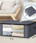 6-Pack Clothes Organizer Storage Bags Foldable Storage Box With Large Clear Window And Sturdy Handles For Closet Dorm Pillows Bedding Clothes Toys Blankets 35L Grey, showing folded clothes inside and handle detail