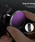 Close-up of snap-on ND filter installation on Osmo Action ND Filter Set For 5 Pro 4 And 3 4 Pack Includes ND8 ND16 ND32 Plus CPL Polarizer Snap On Lens Cap Action Camera Accessories For Sharper Clearer Outdoor POV Shots