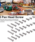 200 Pack M3 Pan Head Self Tapping Screws Built Like A Tank With Solid 304 Stainless Steel on a workbench for DIY projects.