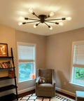8 Light Matte Black Semi Flush Mount Ceiling Fixture With Dope Vintage Industrial Farmhouse Vibe for living room