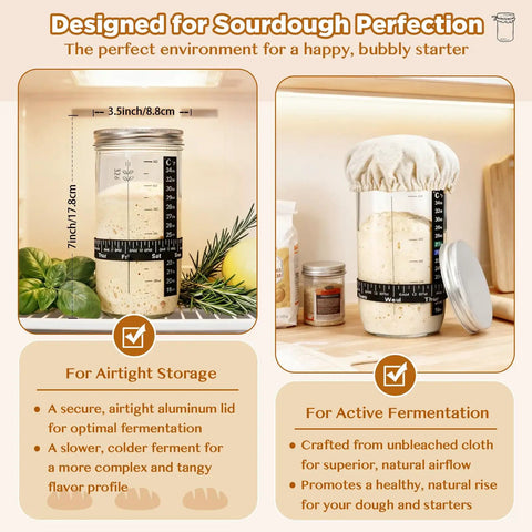 Sourdough Starter Kit With Banneton Proofing Baskets And Glass Starter Jar Pro Grade Bread Making Tools for fermentation