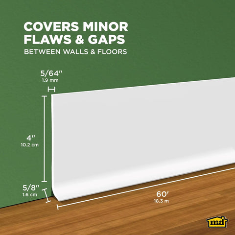 4 Inch Wide Dry Back Vinyl Wall Base Roll With Flexible Toe Kick No Fuss Easy Install Molding For Floors And Baseboards