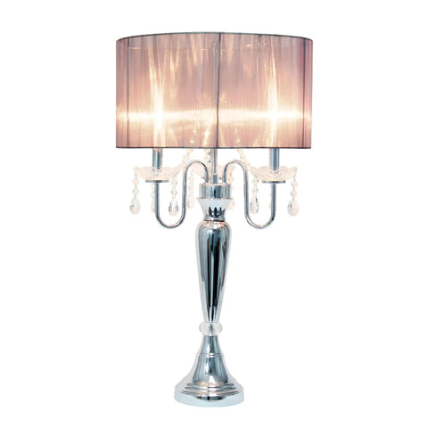 Romantic Sheer Shade Hanging Crystals Table Lamp For Cozy Glam Vibe Crystal Draping Chrome Finish 31 Inch Tall 16 Inch Shade